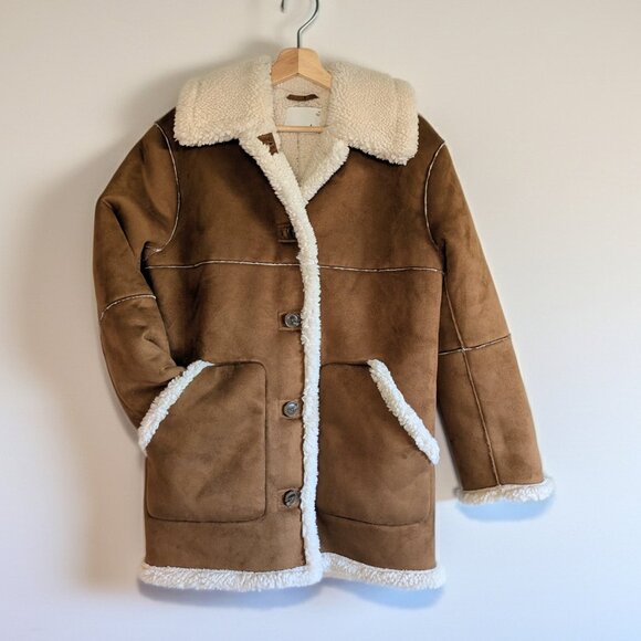 NWT Aritzia Wilfred Free Brown Faux Suede Catrina sherpa jacket Size XS - Picture 4 of 15
